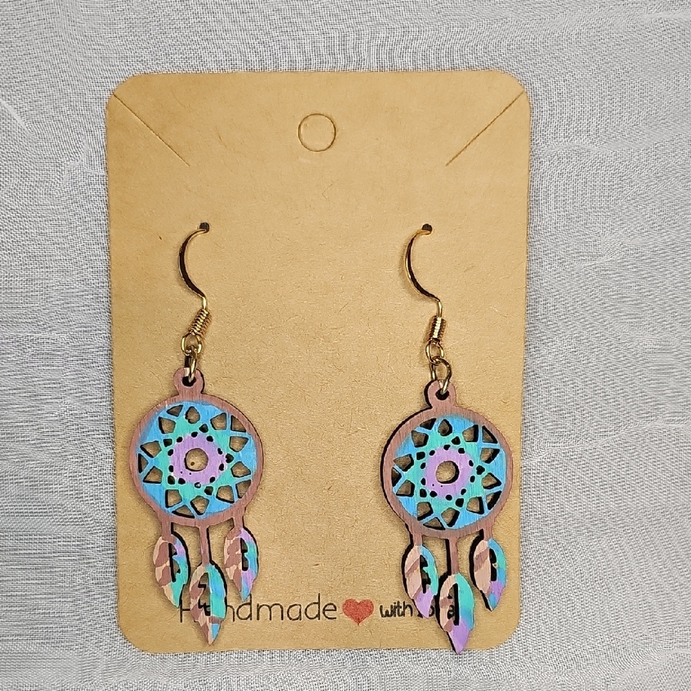 Handmade Dreamcatcher Earrings - Blue and Pink